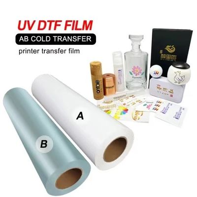 Film cetak UV putih transparan fleksibel 30cm 60cm CMYK Varnish putih