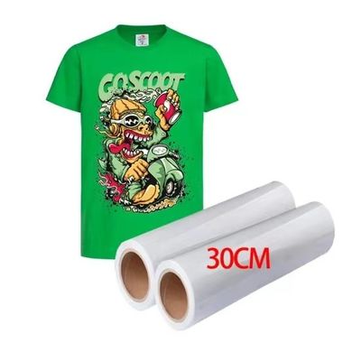 Film Hewan Peliharaan DTF Satu Sisi Ganda 30CM 33CM 60CM * 100M Gulungan Perpindahan Panas 75 Mikron Film DTF Kulit Panas Dingin