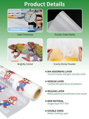 Garment DTF PET Transfer Film 75mic Double Side Matte Langsung ke Film pada Tekstil