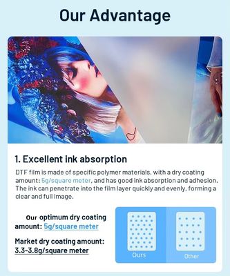 42cm*100m Glossy/Matte DTF Film untuk Percetakan High Definition dengan Adhesi yang Ditingkatkan